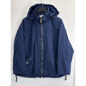 Dressbarn Women's 14/16 Hooded Jacket Zip Front Lined Navy Blue Cotton‎ Blend
